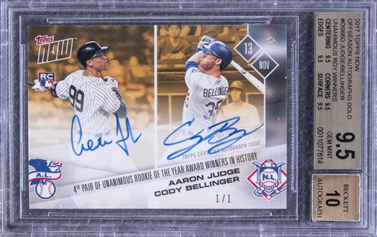 2017 Topps Now Gold #OS66D Aaron Judge/Cody Bellinger Dual-Signed Rookie Card (#1/1) - BGS GEM MINT 9.5/BGS 10